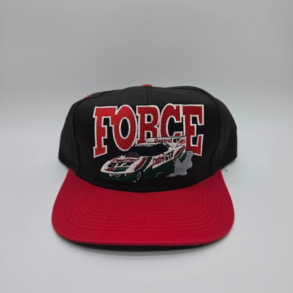 Vintage Logo 7 John Force Castrol GTX Racing Hat Snapback Black Red NHRA